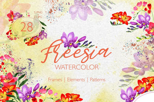 Purple Freesia flower Watercolor png Digital