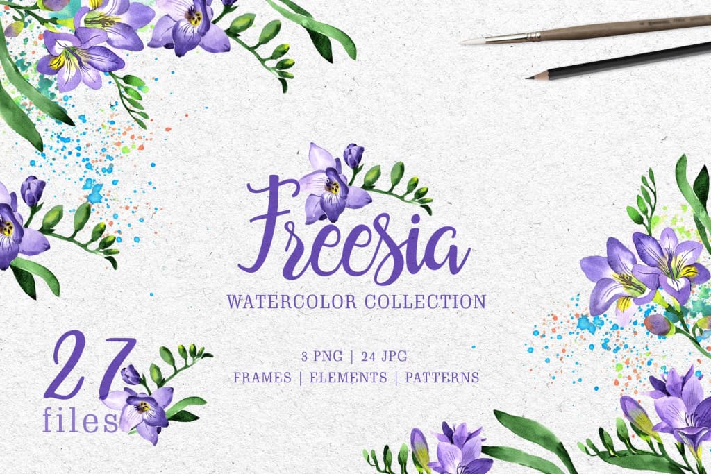 Purple Freesia Watercolor png Digital