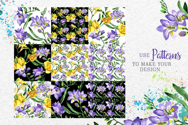 Purple Freesia Watercolor png Digital