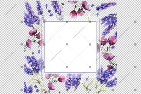 Purple Lavender Frame Flowers Watercolor Png Design