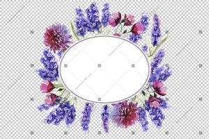 Purple Lavender Frame Wreath Flowers Watercolor Png Design