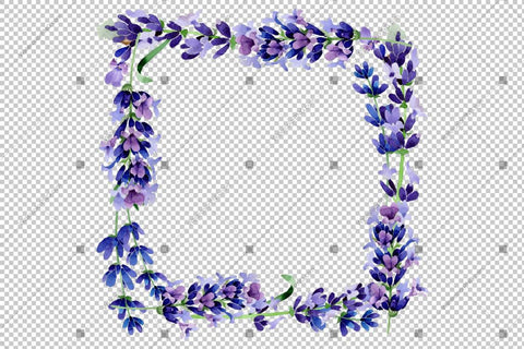 Purple Lavender Sprig Frame Flowers Watercolor Png Design