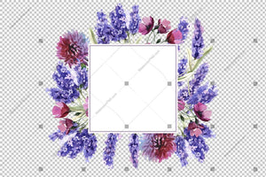 Purple Lavender Watercolor Frame Flowers Png Design