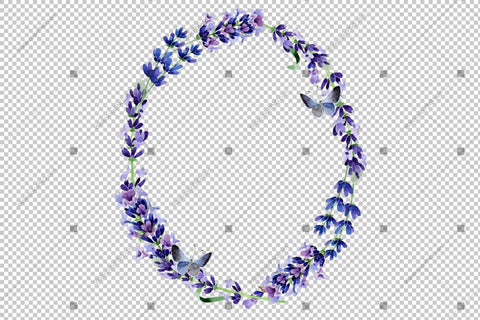 Purple Lavender Wreath Png Frame Flowers Watercolor Design