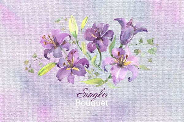 Purple Watercolor Bouquet of lilies PNG Digital