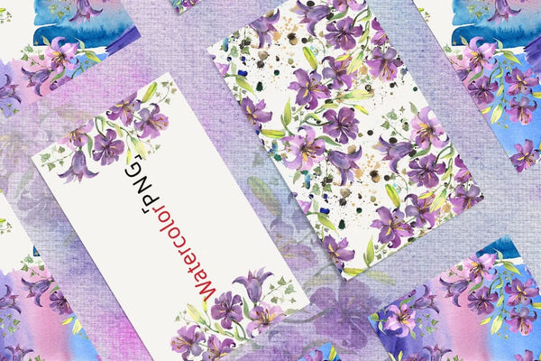 Purple Watercolor Bouquet of lilies PNG Digital