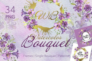 Purple Watercolor Bouquet of lilies PNG Digital