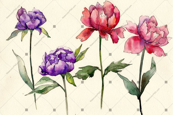 Red And Purple Peony Watercolor Flower Png Flower