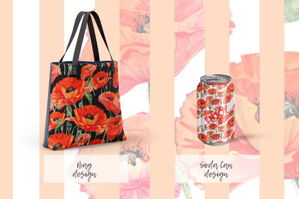 Red poppies PNG watercolor set