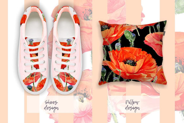 Red poppies PNG watercolor set