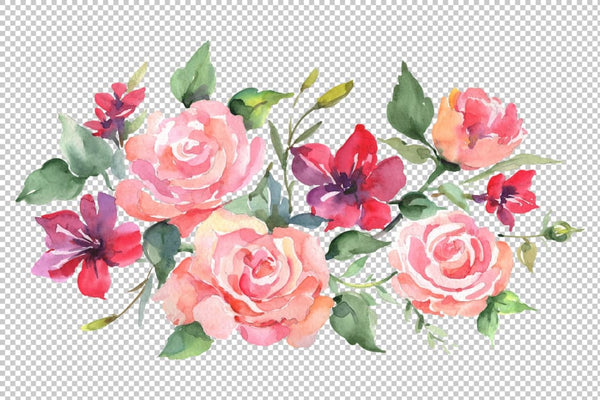 Roses bouquet joy of love watercolor png Flower