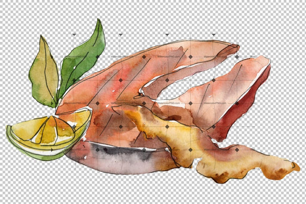Salmon Fish Steaks Png Watercolor Set Digital