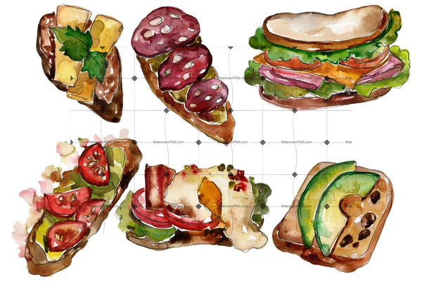 Sandwich Sausage Watercolor Png Digital