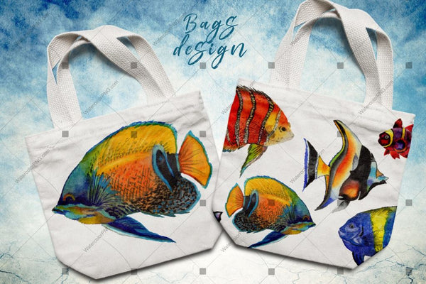 Sea Fishes Png Watercolor Set Digital