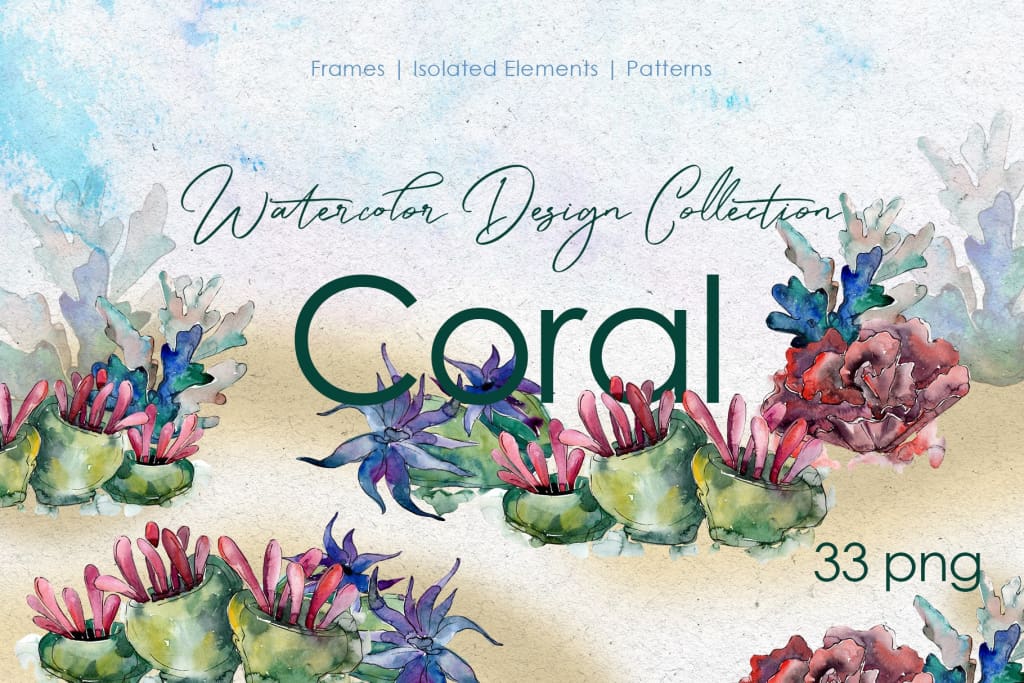 Seafood corals watercolor png Digital