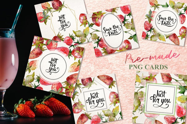 Strawberry collection Watercolor png Flower