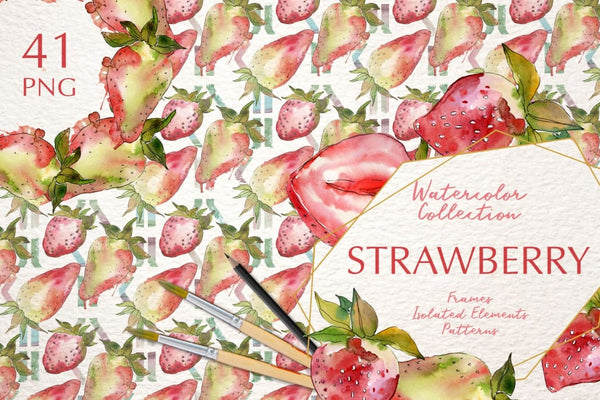 Strawberry Paradise Watercolor png Digital