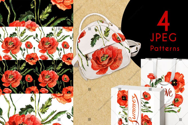 Stunning Poppies Png Watercolor Set Digital