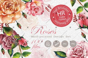 Stunning Roses Png Watercolor Set Digital
