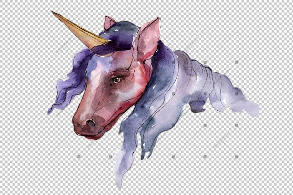 Sweet Purple Unicorn Horse Png Watercolor Set Digital