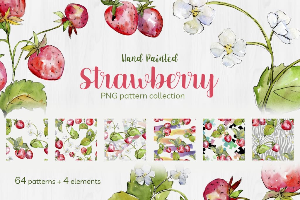 Sweet Watercolor Strawberry PNG Digital