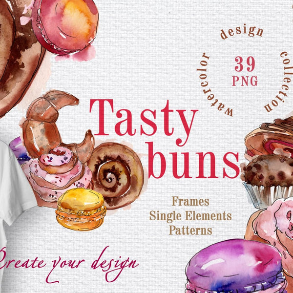 Tasty buns Watercolor png Digital