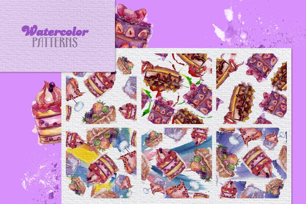 Tasty cakes violet Watercolor png Digital
