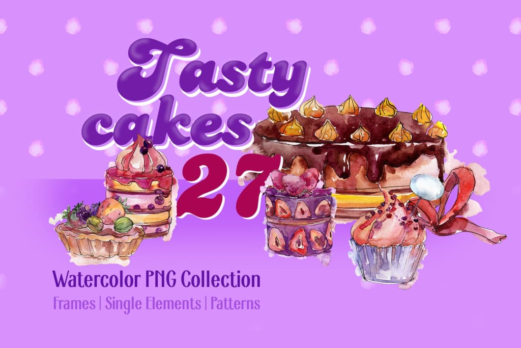 Tasty cakes violet Watercolor png Digital