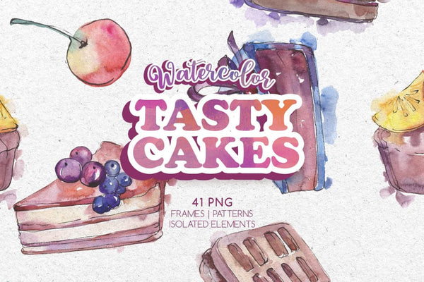 Tasty cakes Watercolor png Digital