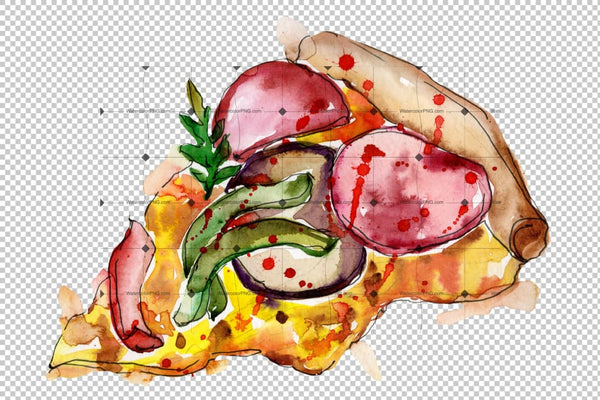 Tasty Italian Pizza Png Watercolor Set Digital