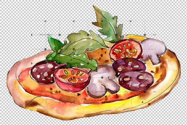 Tasty Italian Pizza Png Watercolor Set Digital