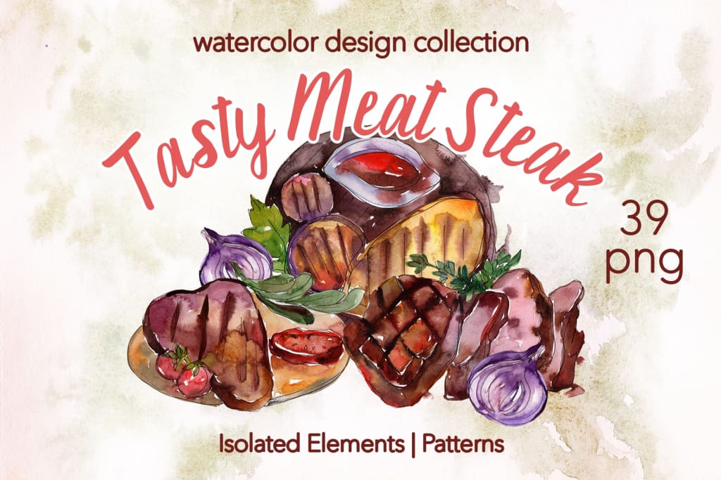 Tasty Meat Steak Watercolor png Digital