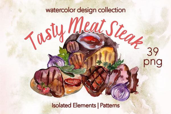 Tasty Meat Steak Watercolor png Digital