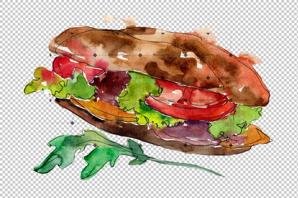 Tasty Sandwich Png Watercolor Set Digital
