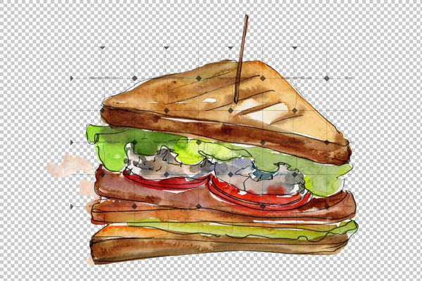 Tasty Sandwich Png Watercolor Set Digital