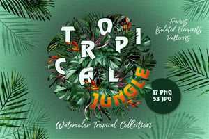 Tropical Jungle Watercolor png Digital