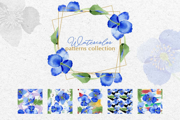 Ultramarine blue Poppies Watercolor png Digital