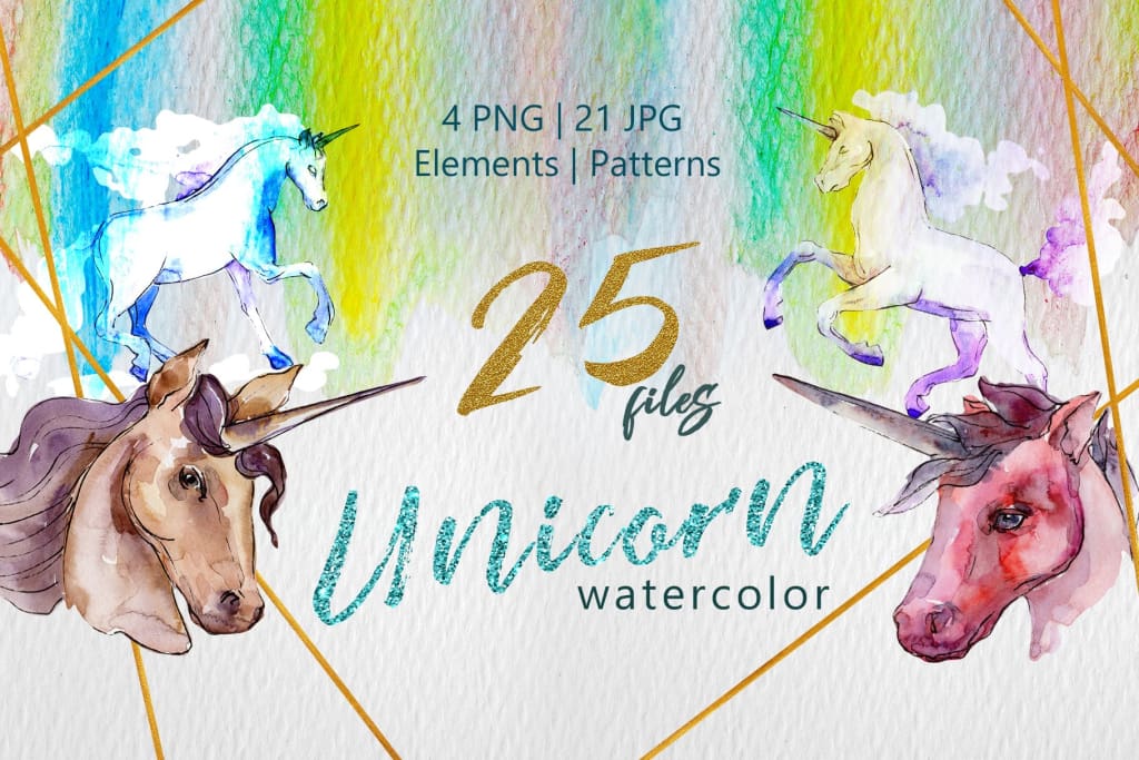 Unicorn Masterpiece Watercolor png Digital