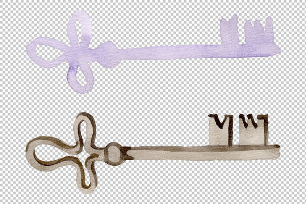 Vintage key magic watercolor png Flower