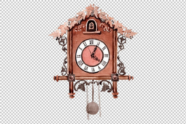 Vintage wall clock watercolor png Flower
