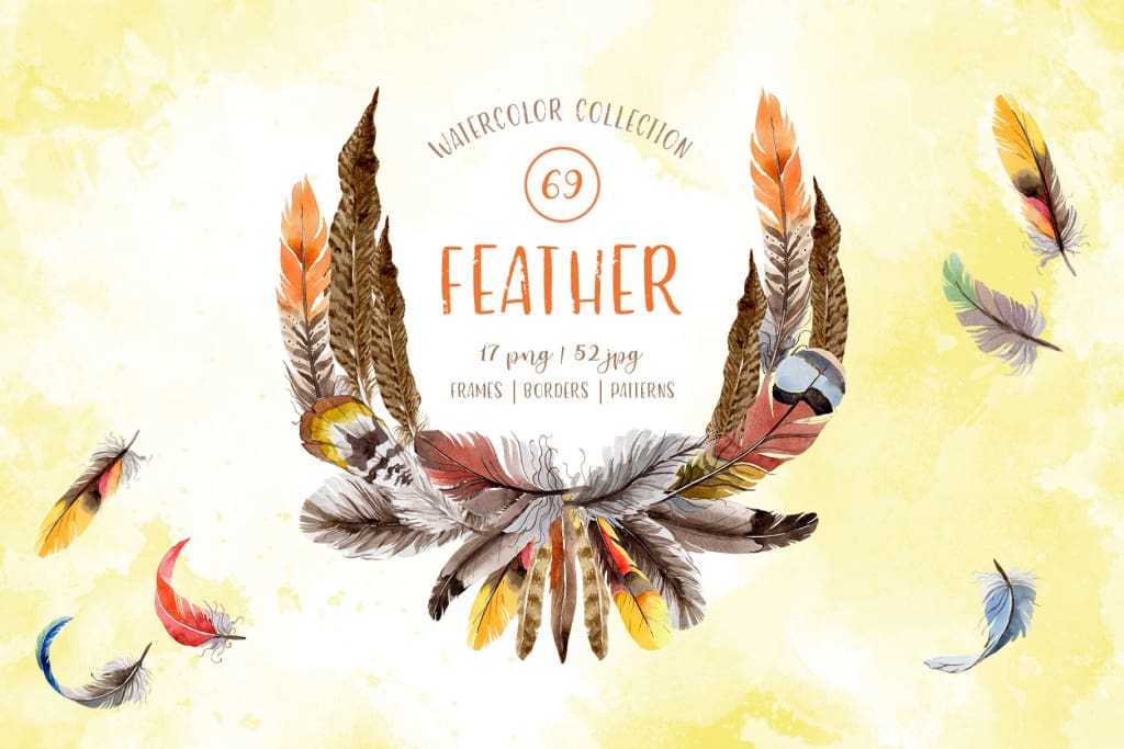 Watercolor bird feather Digital