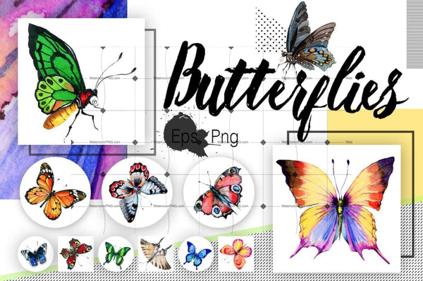 Watercolor Butterflies Eps And Png Digital