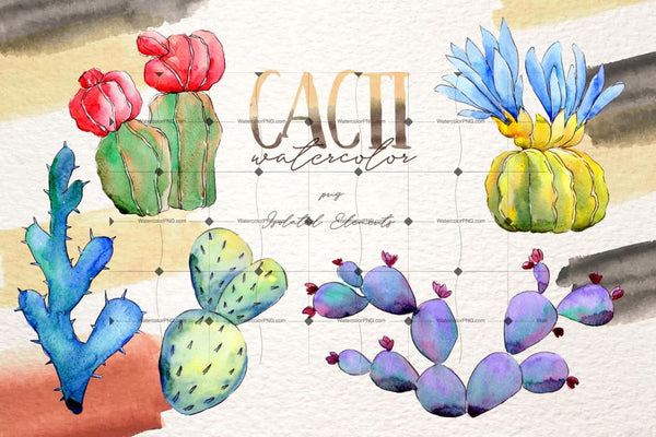 Watercolor Cactus Png Set Digital