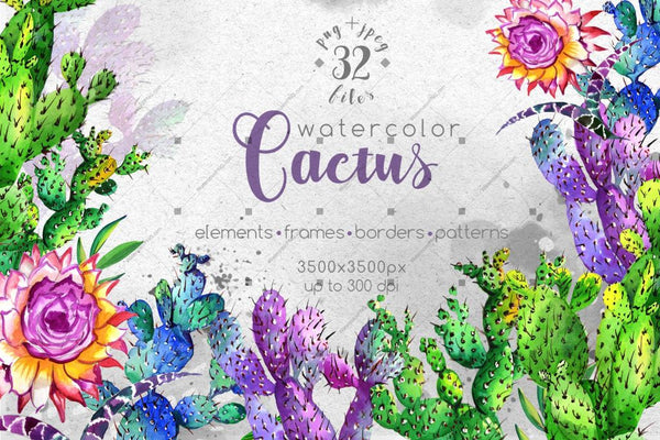 Watercolor Cactuses Png Wildflower Set Digital