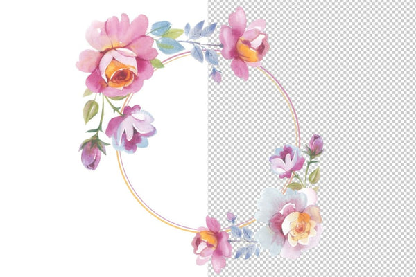 Watercolor Flower Wreath PNG set Digital
