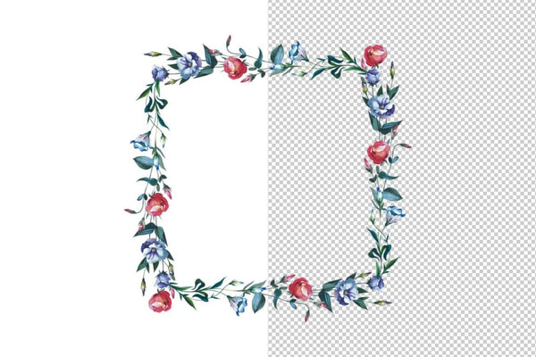 Watercolor Flower Wreath PNG set Digital