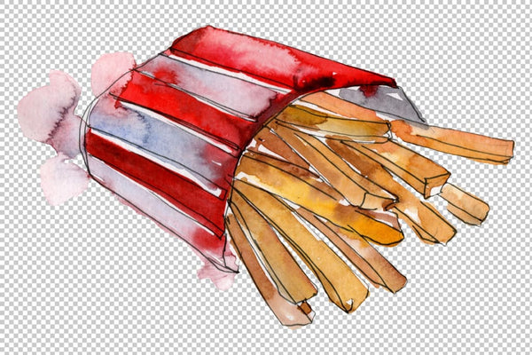 Watercolor French fries PNG Flower
