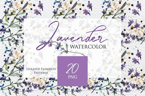 Watercolor Lavender PNG collection Digital