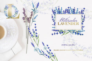 Watercolor lavender PNG JPG set Digital