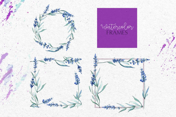 Watercolor Lavender. Violet PNG floral set Digital